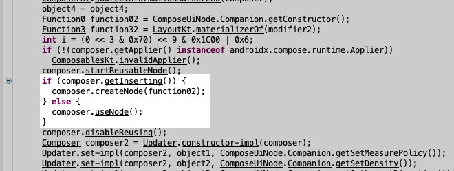 Code for reusing the nodes if possible